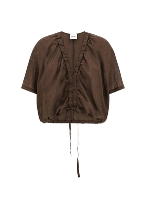 Nude V-neck drawstring blouse - Brown