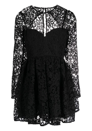Self-Portrait lace tie-neck minidress - Black