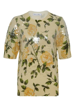 Oscar de la Renta English Rose-print sequin-embellished sweater - Yellow