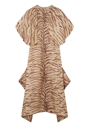 Stella McCartney tiger-print organic silk midi dress - Brown