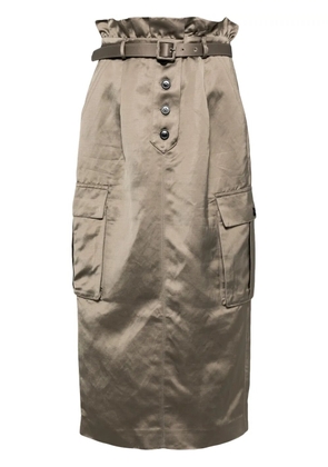 Self-Portrait satin cargo midi skirt - Neutrals
