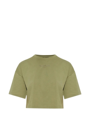 Balmain logo cropped T-shirt - Green