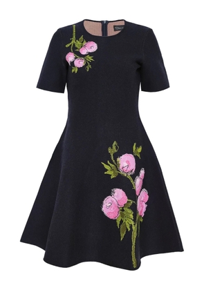 Oscar de la Renta floral-embroidered short-sleeve mini dress - Blue