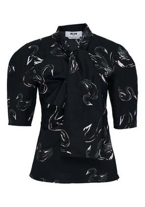 MSGM swan-print bow-detail top - Black