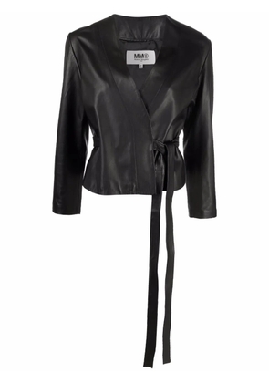 MM6 Maison Margiela wrap-style leather jacket - Black