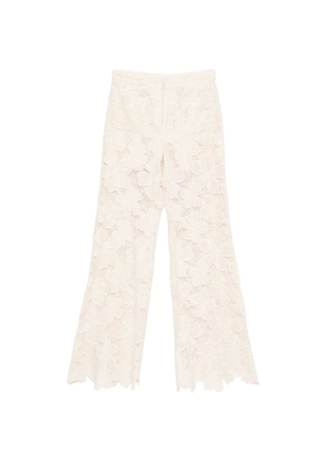 SANDRO floral-embroidered lace-detail trousers - Neutrals