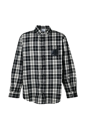 VETEMENTS leather cross-patch checked-pattern flannel cotton shirt - Black