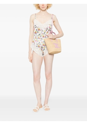 Dolce & Gabbana floral-print lace-trim playsuit - White