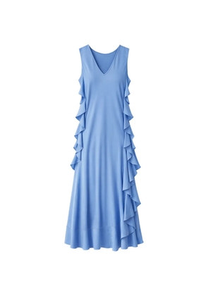 SILK95FIVE ruffled V-neck midi dress - Blue