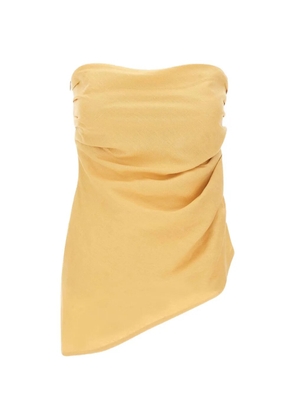 Faithfull the Brand Nera gathered asymmetric linen top - Yellow