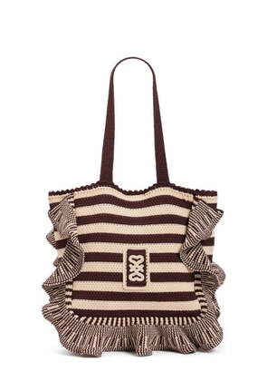 SANDRO striped ruffled-detail tote bag - Brown