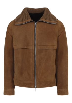 Yves Salomon knitted-collar suede jacket - Brown