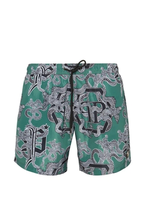 Philipp Plein printed logo-patch swim shorts - Green