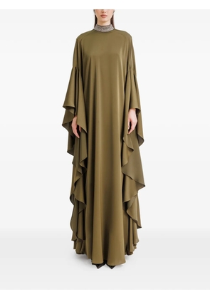 Gemy Maalouf beaded-collar ruffled maxi dress - Green