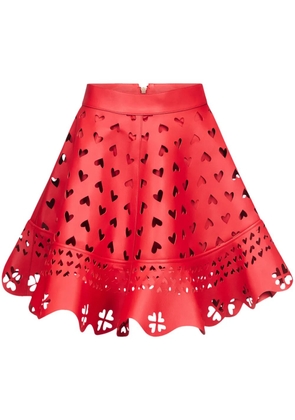 AREA laser-cut leather miniskirt - Red