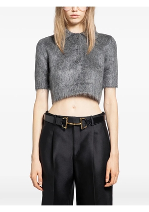 Gucci brushed mohair cropped polo top - Grey