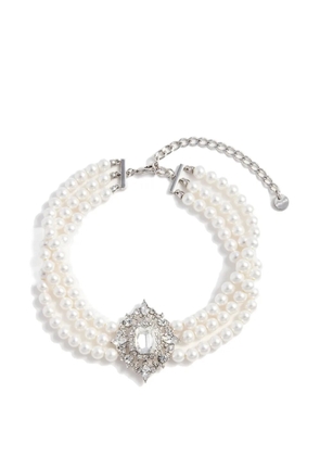 Self-Portrait crystal pearl choker - Silver