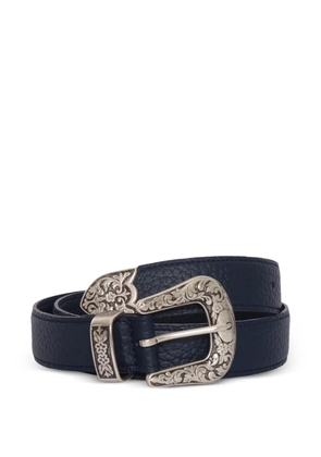 Orciani floral-engraved leather belt - Blue