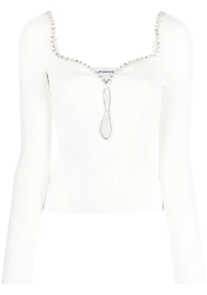 Self-Portrait crystal-embellished trim top - White