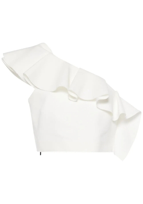 MSGM ruffle-trim one-shoulder cady blouse - White