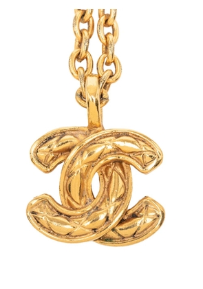 CHANEL Pre-Owned 1970-1980 Gold Plated Quilted CC Pendant Necklace costume necklace