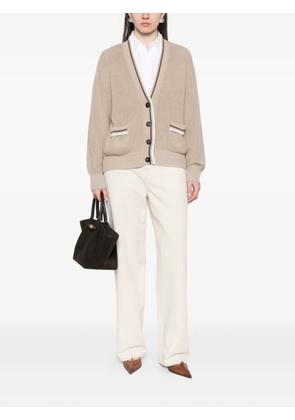 Brunello Cucinelli buttoned striped-detail cardigan - Neutrals