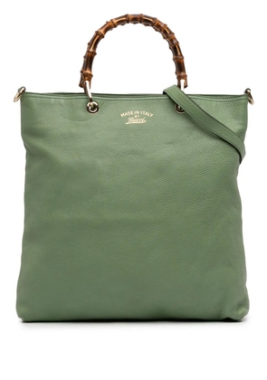 Gucci Pre-Owned 2016-2025 Tall Leather Bamboo Shopper Tote satchel - Green