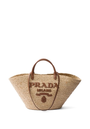 Prada logo-appliqué woven tote bag - Neutrals