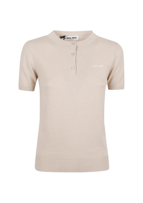 Miu Miu ribbed button cashmere top - Neutrals