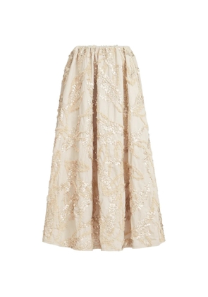 Brunello Cucinelli techno cotton poplin skirt with dazzling seabed embroidery - Neutrals