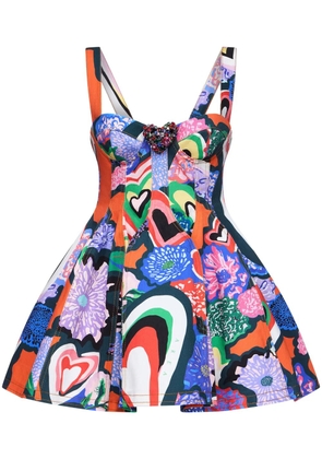 AREA heart-print flared minid ress - Orange