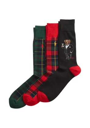 Polo Ralph Lauren tartan bear motif socks (set of three) - Black