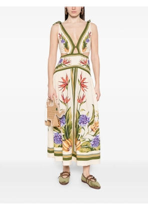 FARM Rio cut-out floral-print midi dress - Neutrals