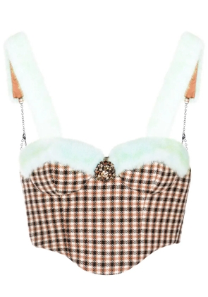 AREA crystal-embellished faux-fur trim bustier - Brown