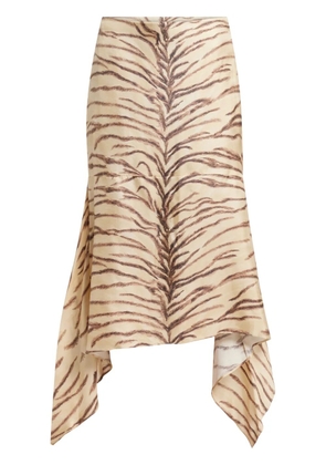 Stella McCartney tiger-print midi skirt - Neutrals