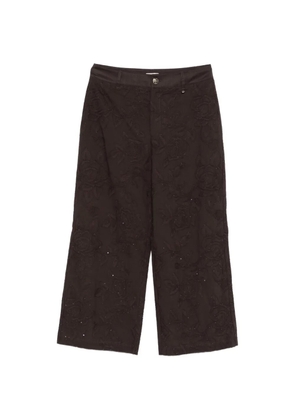 LIU JO floral-embroidered trousers - Brown