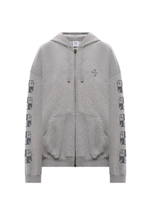 VETEMENTS Biker Cross sleeves zip-up cotton hoodie - Grey