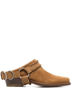 Buttero square-toe buckle-strap mules - Brown