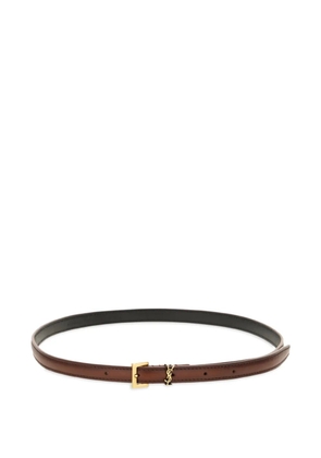 Saint Laurent Cassandre aged-effect leather buckle belt - Brown
