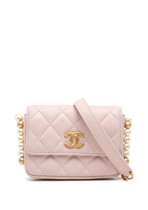 CHANEL Pre-Owned 2021 Quilted Lambskin About Pearls Card Holder On Chain crossbody bag - Pink