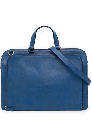 Prada Pre-Owned 2013-2025 Saffiano Cuir Travel Front Zip Pocket Briefcase business bag - Blue