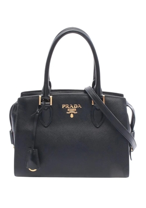 Prada Pre-Owned 2010-2026 Soft Calf Trimmed Saffiano Zippered Convertible Tote satchel - Black