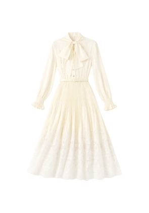 Self-Portrait bow-detaiil pleated midi dress - Neutrals