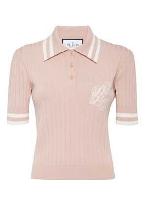 Philipp Plein logo-embroidered ribbed polo shirt - Pink