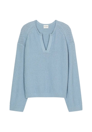 Closed V-neck long-sleeve sweater - Blue