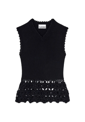 GANNI V-neck crochet top - Black