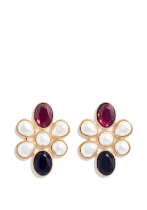 Self-Portrait crystal pearl cluster earrings - Gold