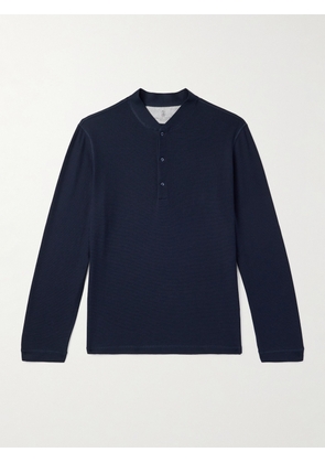 Brunello Cucinelli - Cotton and Silk-Blend Henley T-Shirt - Men - Blue - M
