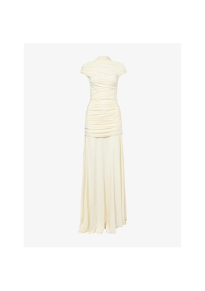 Womens Self Portrait Draped Cap-Sleeve Jersey Maxi Dress