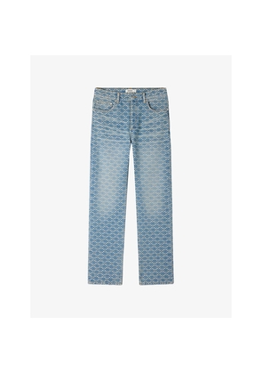 Mens Sandro Square-Pattern Straight-Leg Denim Jeans